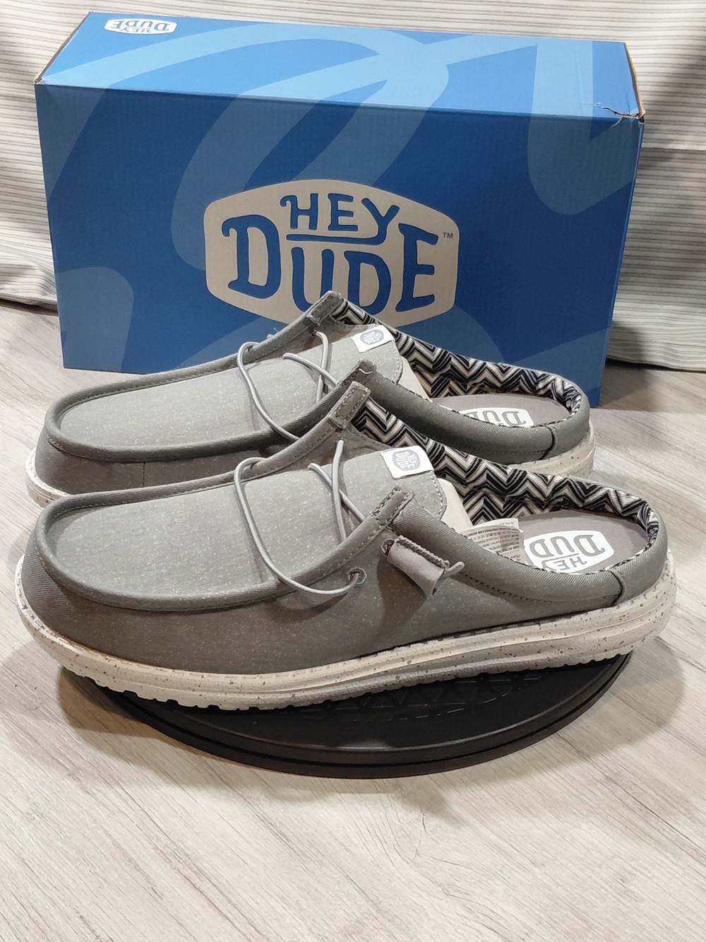 NWT Hey Dude Mens Wally Slip Stretch Grey Slip-On Casual Comfort Shoes SIZE M12